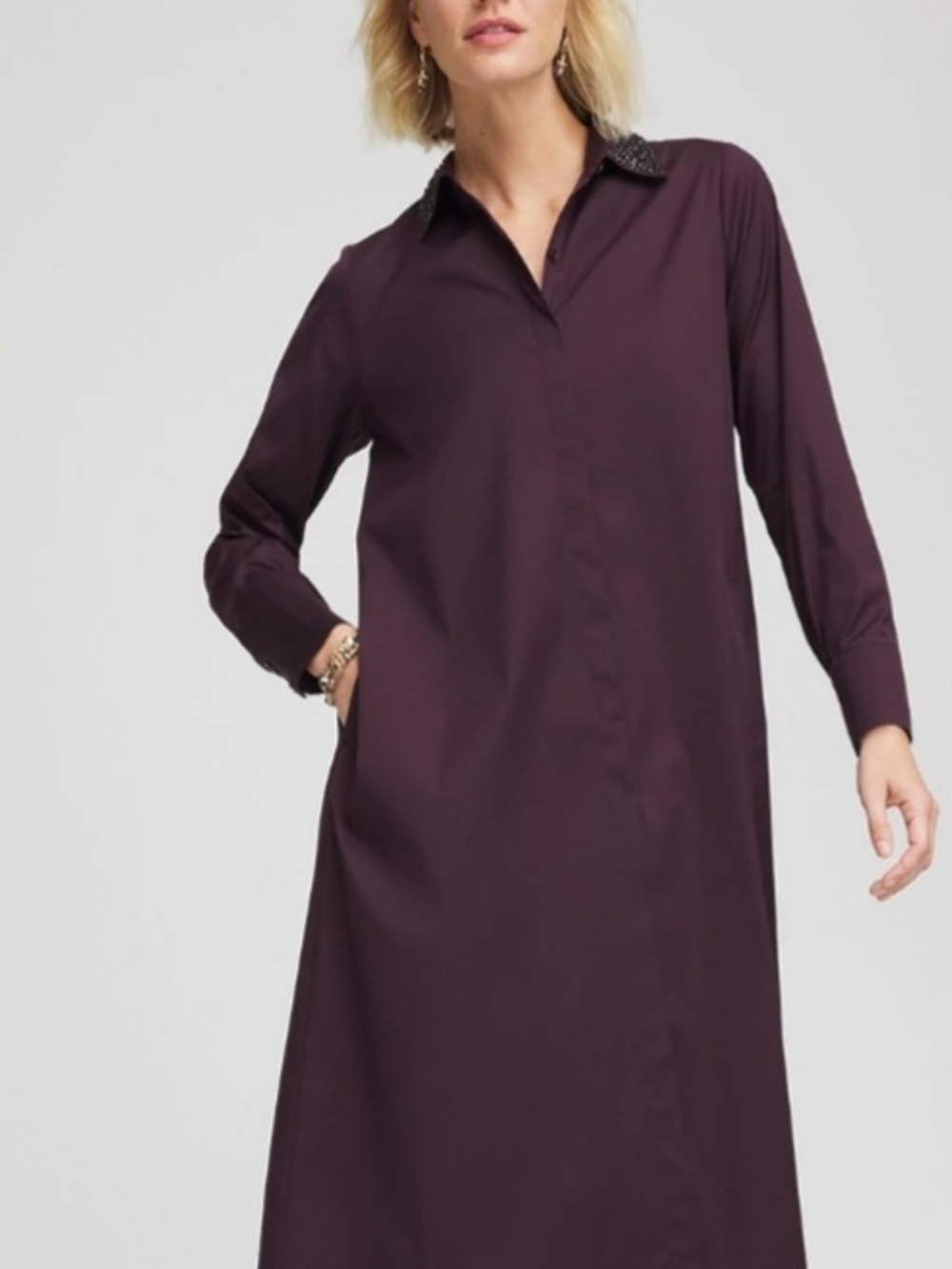 Chico's Long Sleeve Shirt Dress in Plum